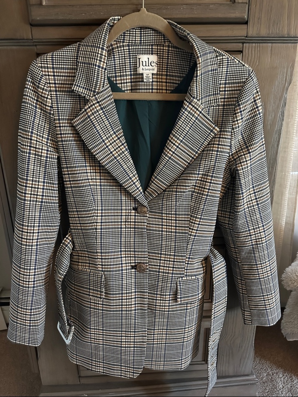 Jules & Leopold Checked Blazer Jacket in Black and Cream Plaid